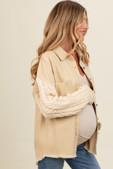 Beige Denim Cable Knit Contrast Maternity Jacket