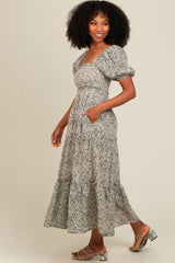 Cream Western Floral Leopard Print Midi Dress