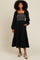 Black Contrast Smocked Balloon Sleeve Midi Dress