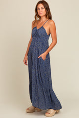 Blue Floral Tie Front Maxi Dress