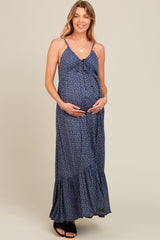 Blue Floral Tie Front Maternity Maxi Dress