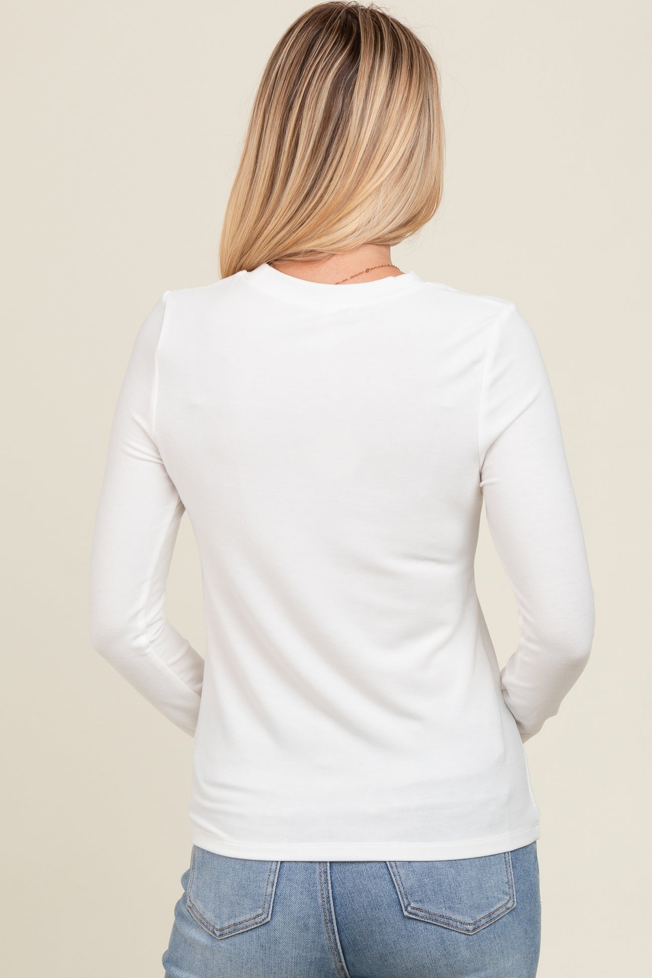 White Basic Fitted Long Sleeve Top