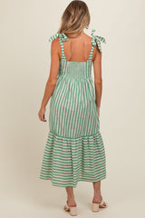 Jade Striped Shoulder Tie Maternity Midi Dress
