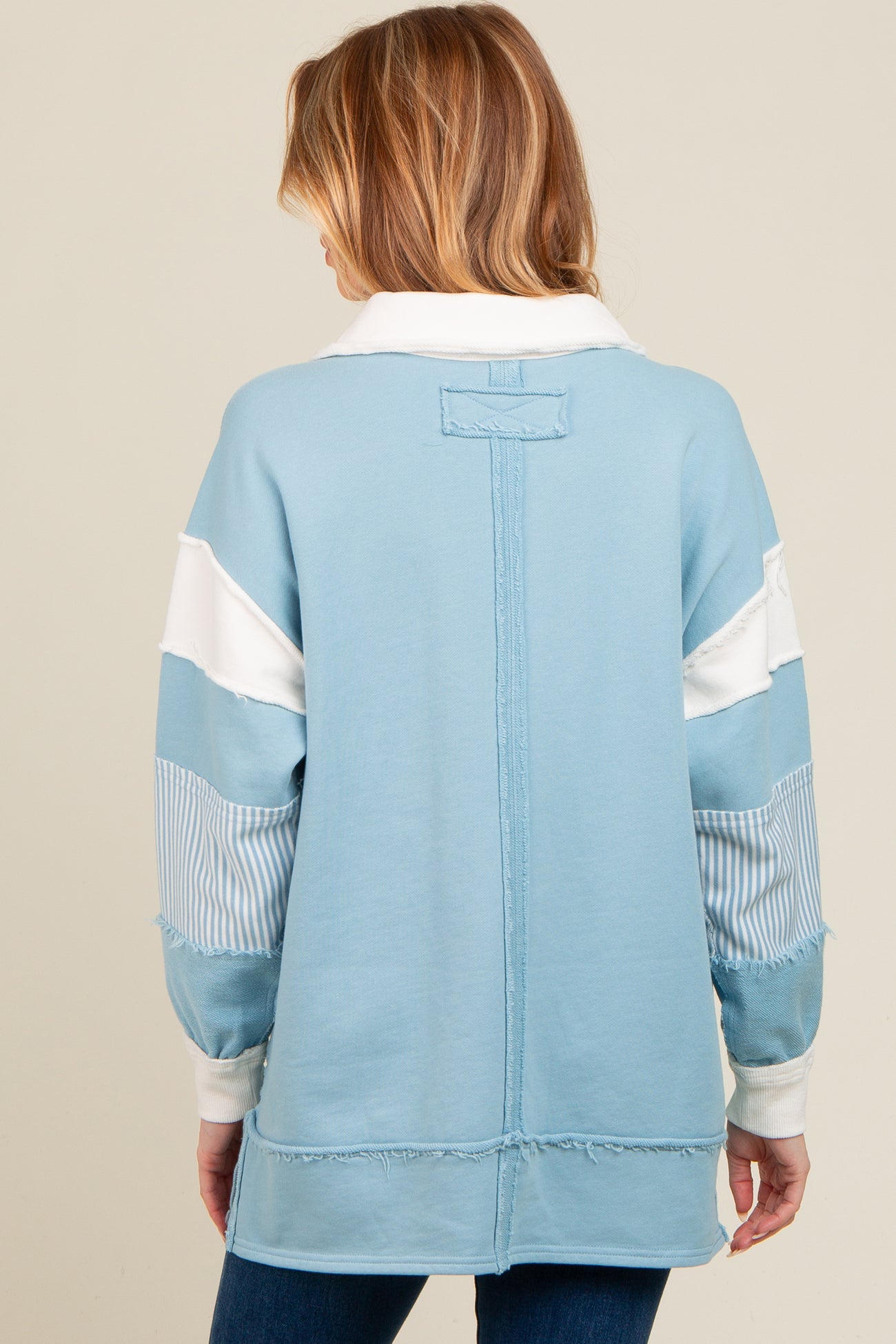 Blue Colorblock Stripe Maternity Polo Pullover Top