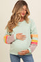 Light Olive Coloblock Sleeve Maternity Pullover