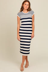 Navy Blue Mixed Striped Midi Dress