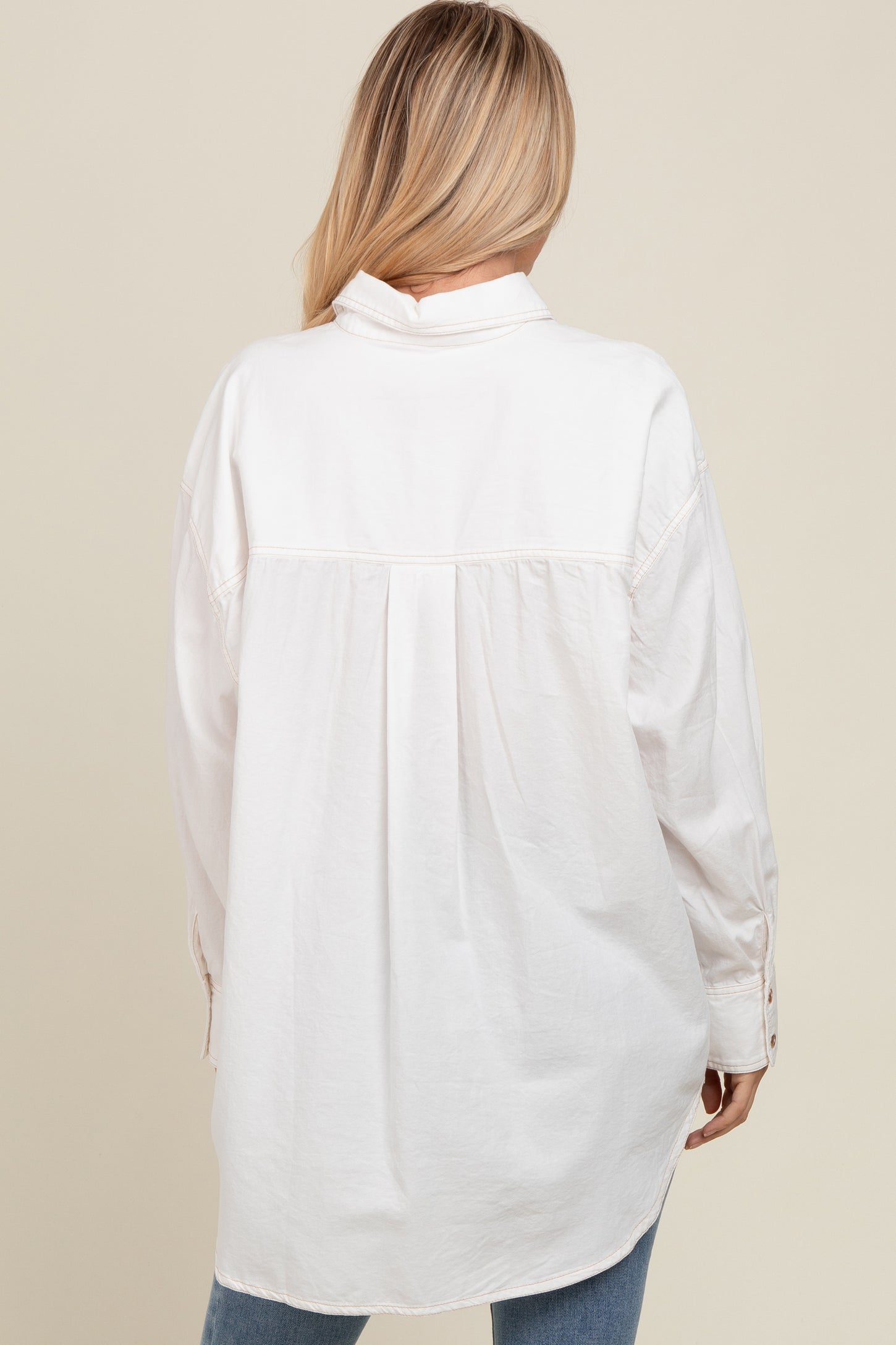 Off White Chambray Button Down Top