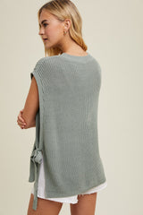 Olive Chunky Knit Side Tie Sweater Top
