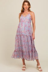 Periwinkle Abstract Floral Crisscross Back Maternity Maxi Dress