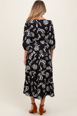 Black Floral Smocked Tiered Maternity Dress