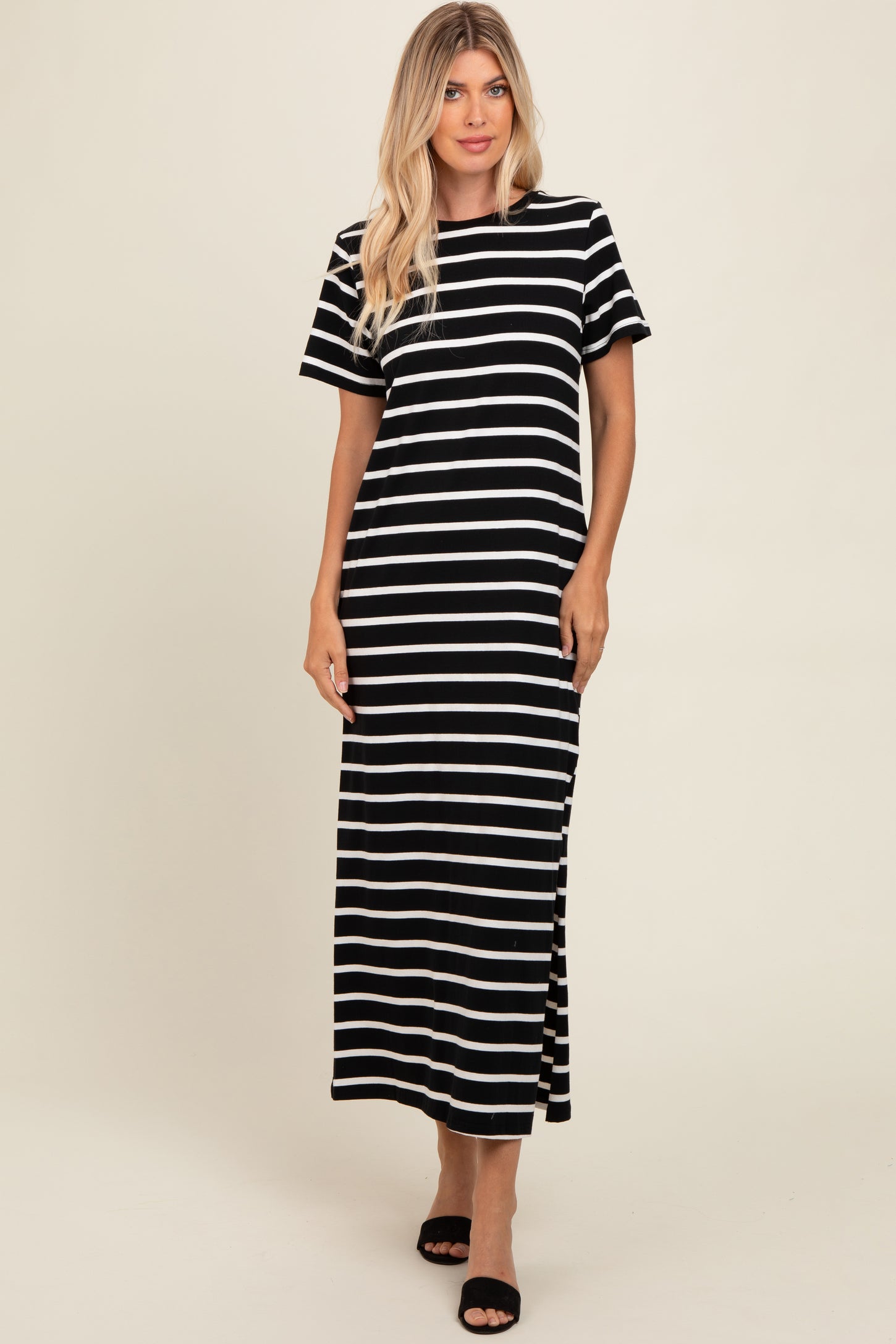 Black Striped Side Slit Maxi Dress