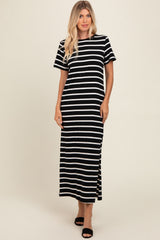 Black Striped Side Slit Maxi Dress