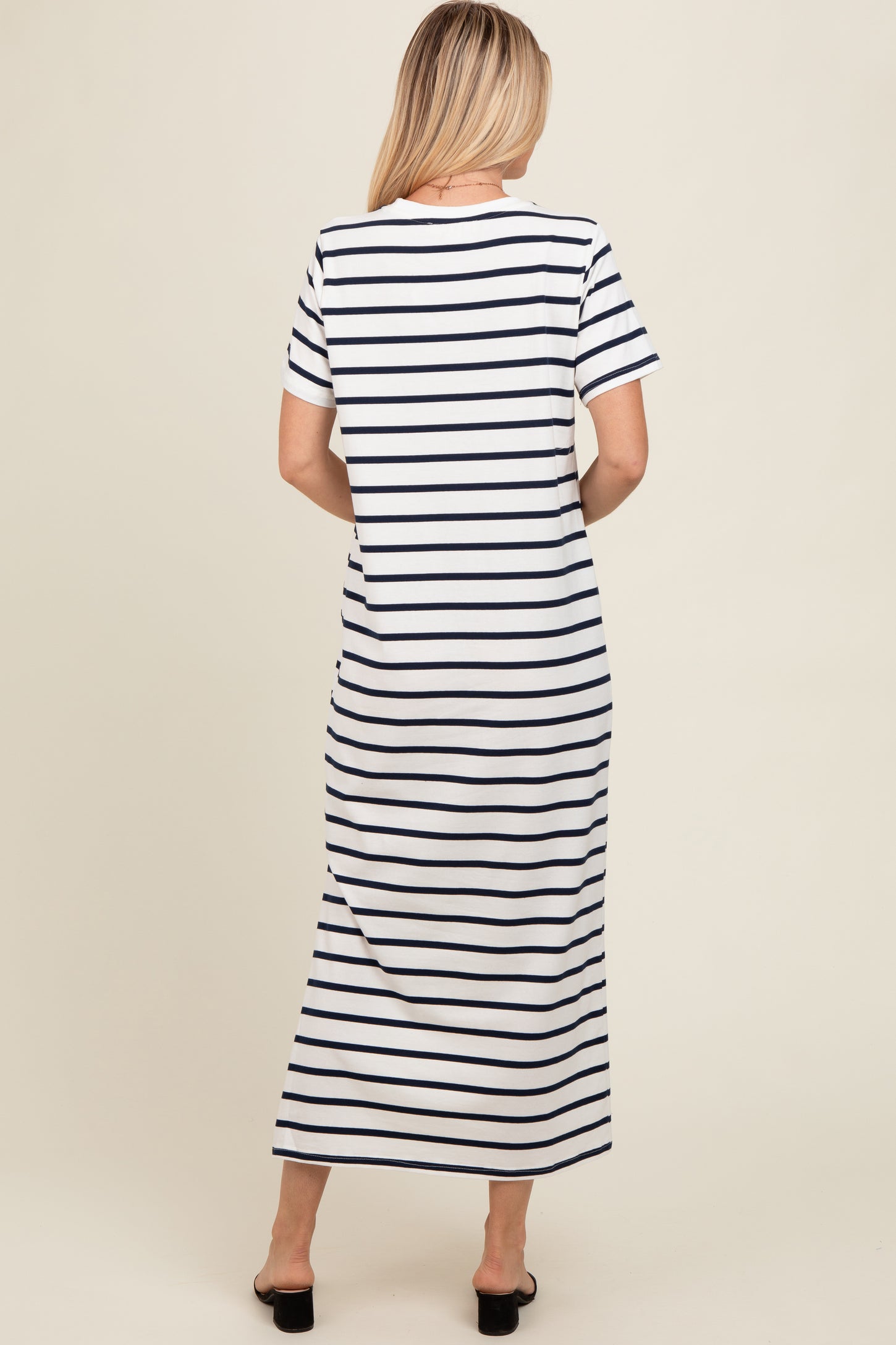 Navy Striped Side Slit Maxi Dress