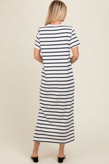 Navy Striped Side Slit Maxi Dress