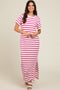 Fuchsia Striped Side Slit Maxi Dress