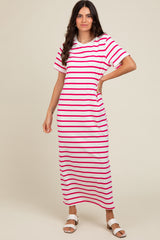 Fuchsia Striped Side Slit Maxi Dress