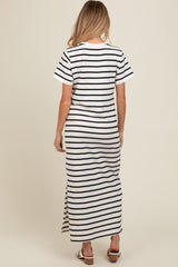 White Striped Side Slit Maternity Maxi Dress