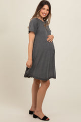 Charcoal Solid T-shirt Maternity Mini Dress