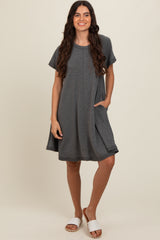 Charcoal Solid T-shirt Mini Dress