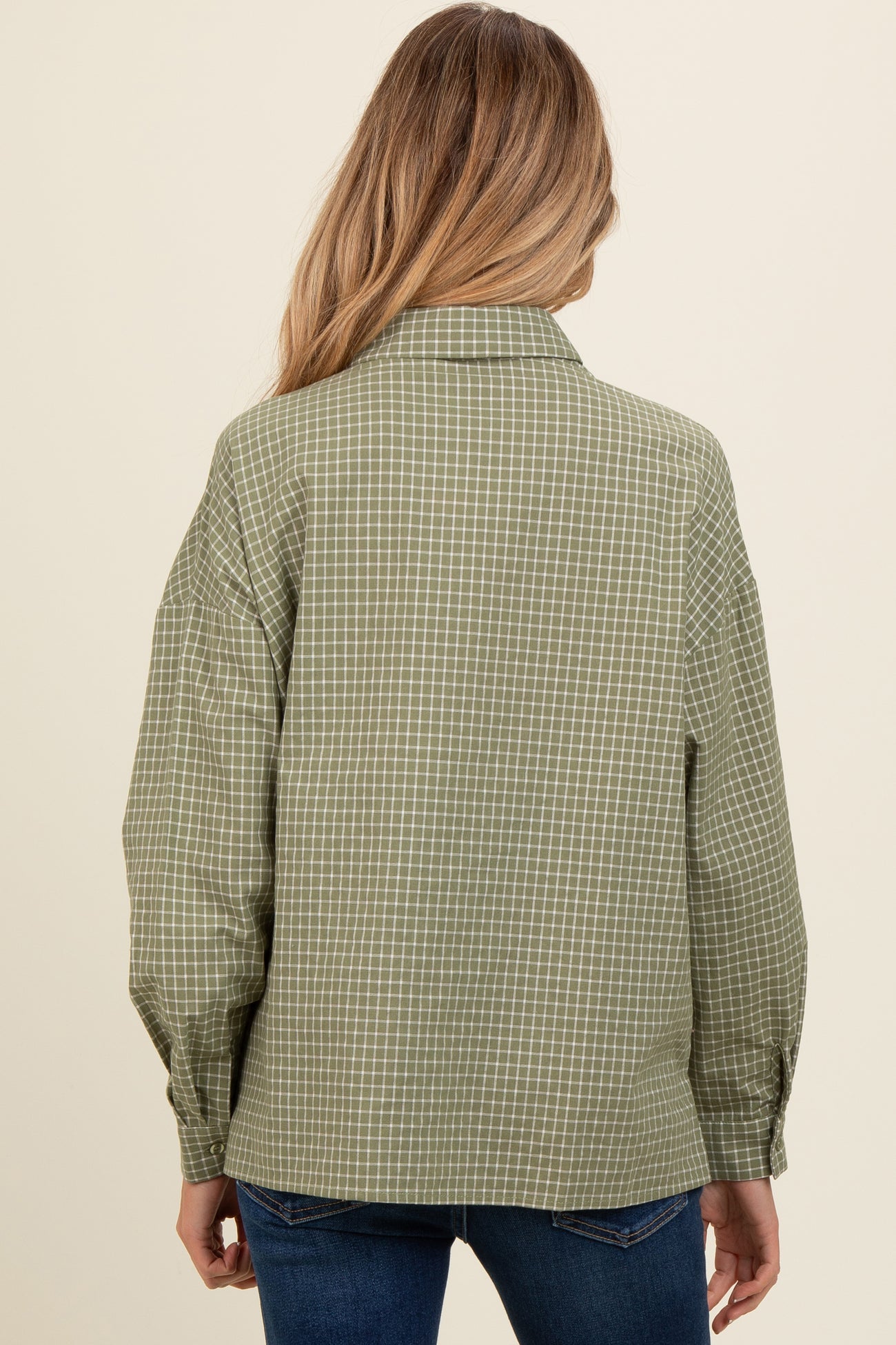 Olive Checker Plaid Button Down Maternity Shirt