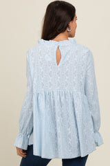 Light Blue Lace Ruffled Neck Top