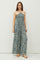 Teal Print Back Cutout Smocked Halter Wide Leg Jumpsuit