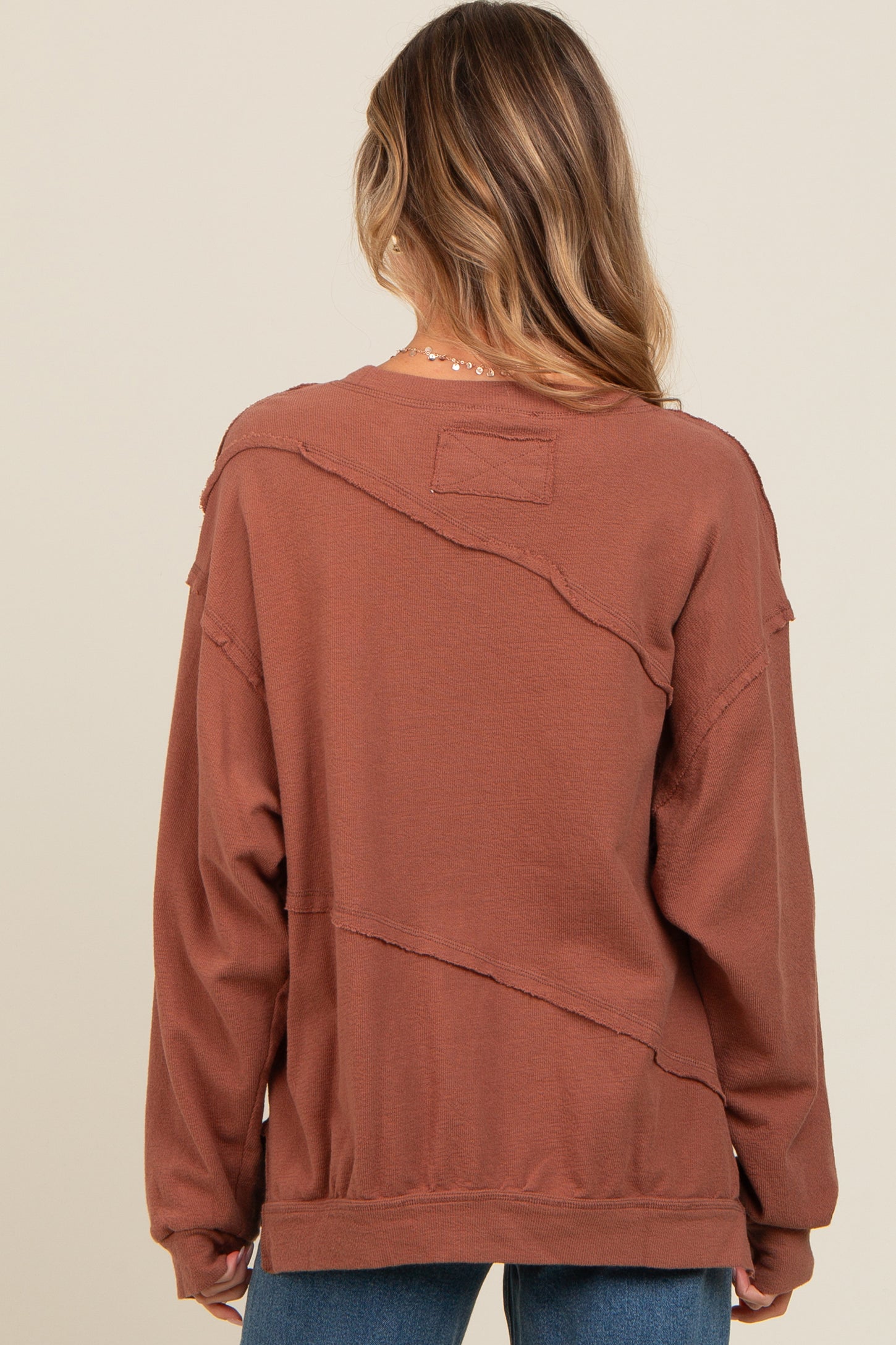 Brown Exposed Seam Dolman Sleeve Sweatshirt