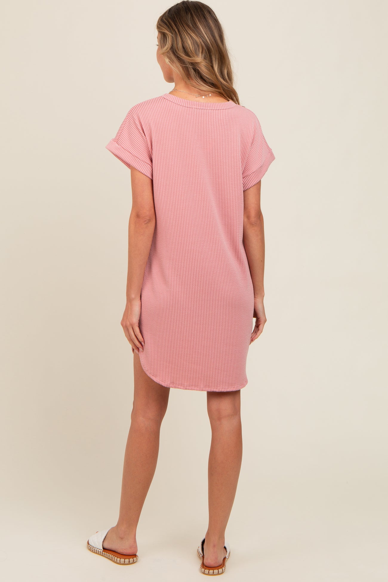 Mauve Ribbed Round Hem Dress