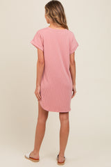 Mauve Ribbed Round Hem Dress