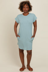Light Olive Ribbed Round Hem Maternity Dress