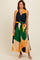Multicolor V-Neck Satin Pleated Maxi Dress