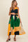 Multicolor V-Neck Satin Pleated Maternity Maxi Dress