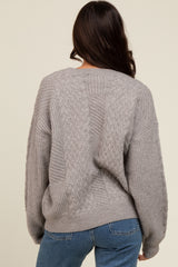 Heather Grey Striped Mixed Cable Knit Sweater