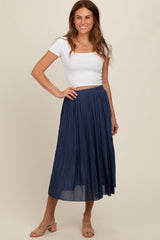Navy Blue Pleated Midi Skirt