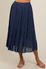 Navy Blue Pleated Midi Skirt