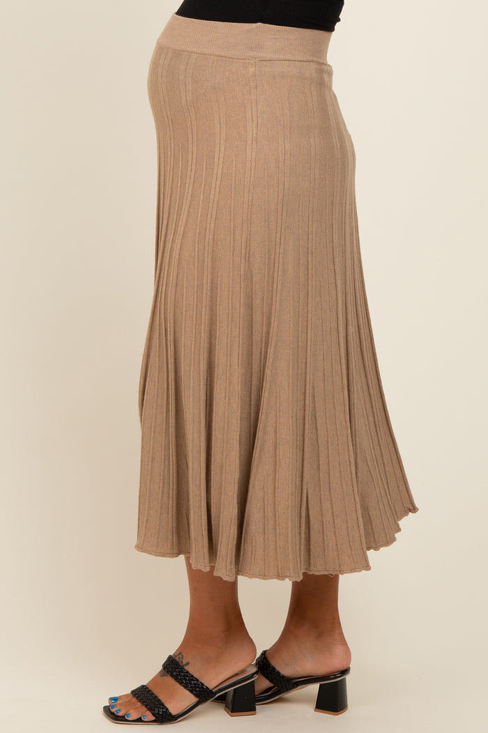 Mocha Ribbed Knit A-Line Midi Maternity Skirt
