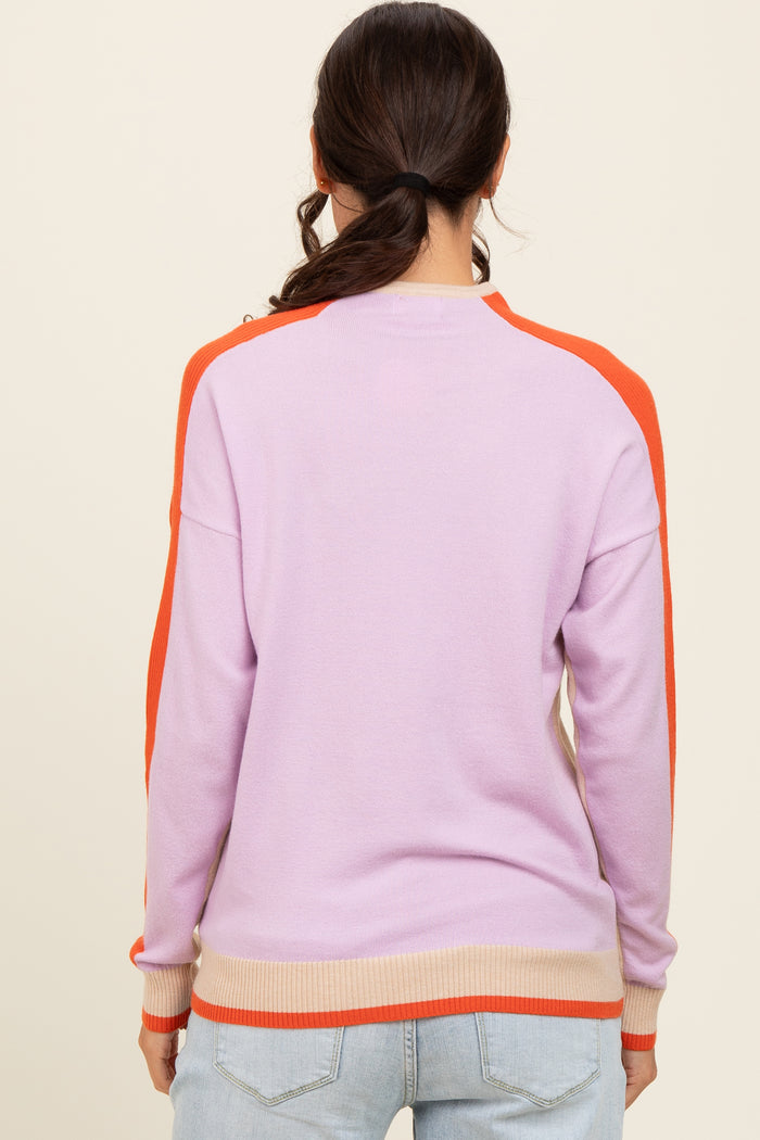 Cream Lilac Colorblock Mock Neck Sweater