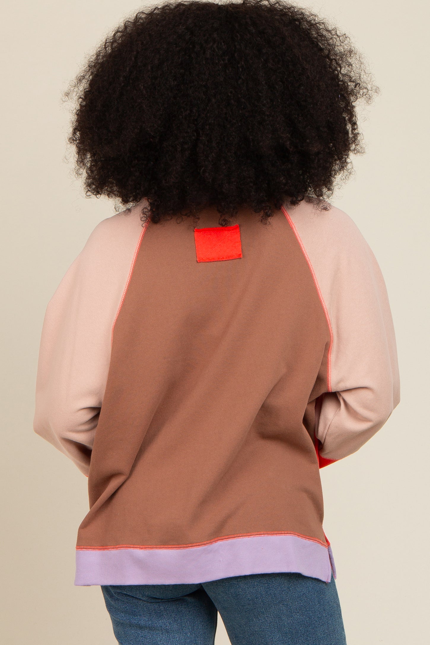 Coral Colorblock Bubble Sleeve Pullover