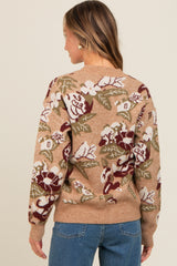 Beige Floral Print Crew Neck Sweater