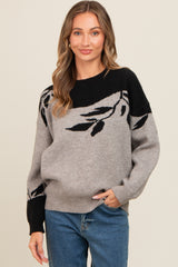 Black Leaf Print Colorblock Maternity Sweater