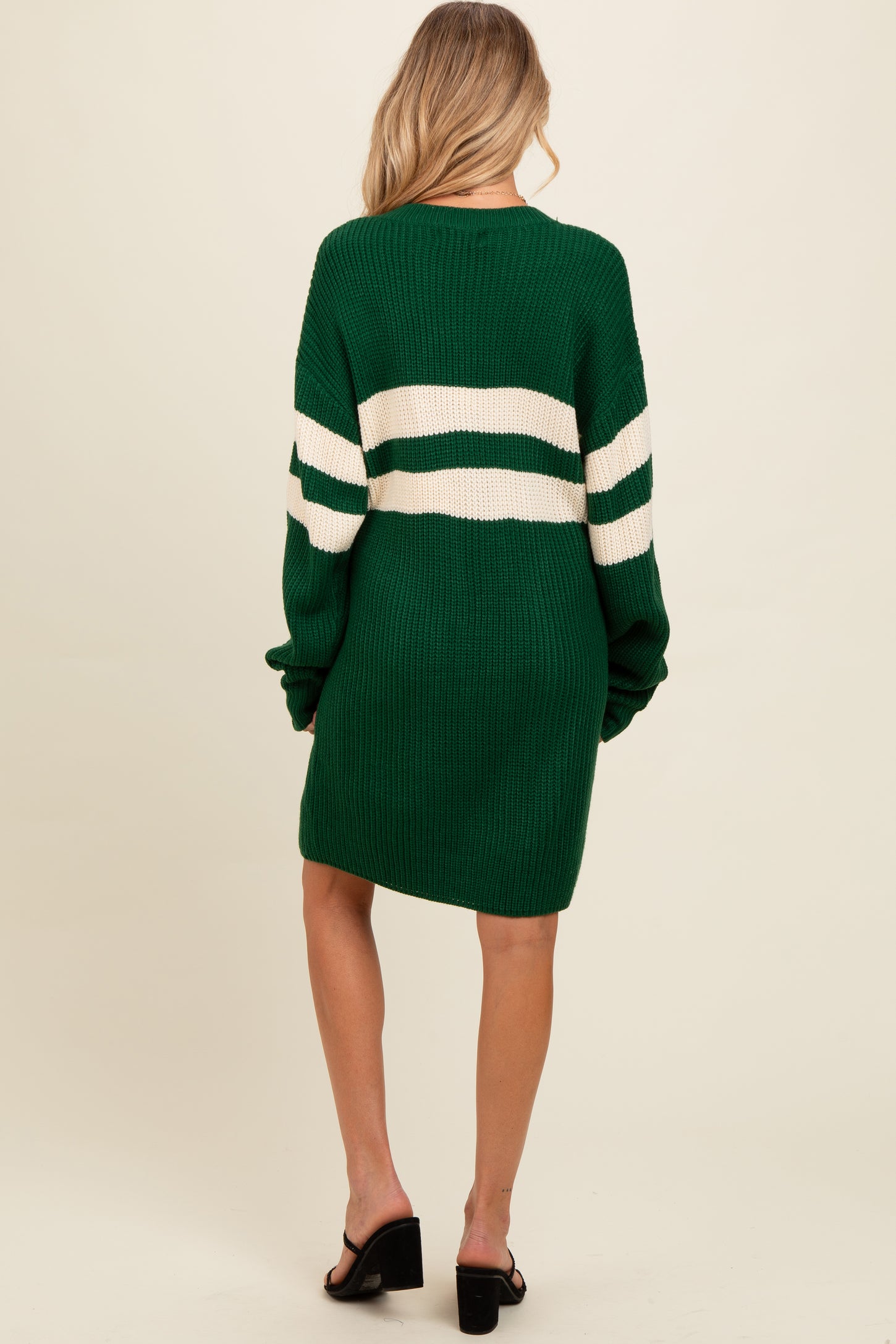 Forest Green Relaxed Fit Striped Mini Maternity Sweater Dress