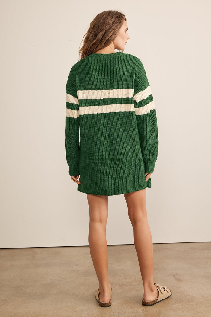 Forest Green Relaxed Fit Striped Mini Sweater Dress