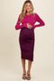 Magenta Knit Colorblock Back Twist Cutout Maternity Midi Dress