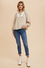 Natural Cotton Floral Peasant Blouse