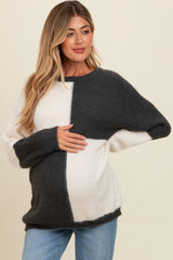 Charcoal Colorblock Checker Print Fuzzy Knit Maternity Sweater