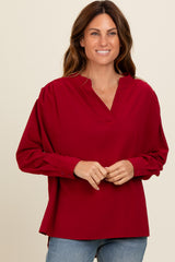 Burgundy V-Neck Oversized Blouse