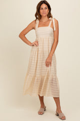 Cream Gingham Shoulder Tie Dress