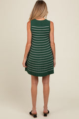 Forest Green Striped Knit Pleated Maternity A-Line Mini Dress