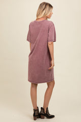 Mauve Rhinestone Mineral Washed T-Shirt Dress
