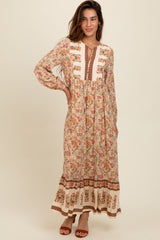 Cream Floral Border Print Maternity Maxi Dress